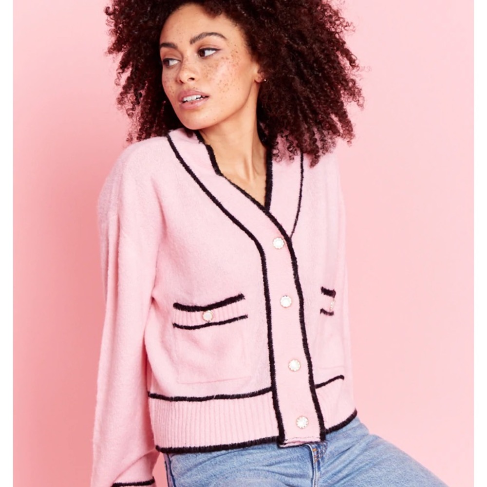 Pink Cardigan w  Crystal Buttons. Oversized.